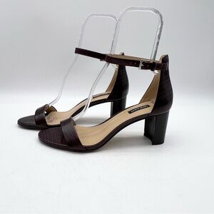 Nine West Pruce 3 Faux Leather Vegan Pumps Heels Embossed Ankle Strap Size 10